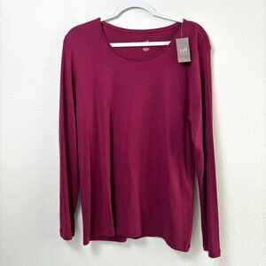J Jill Perfect Pima Top Size L Plum Purple Long Sleeve Pullover T Shirt NWT